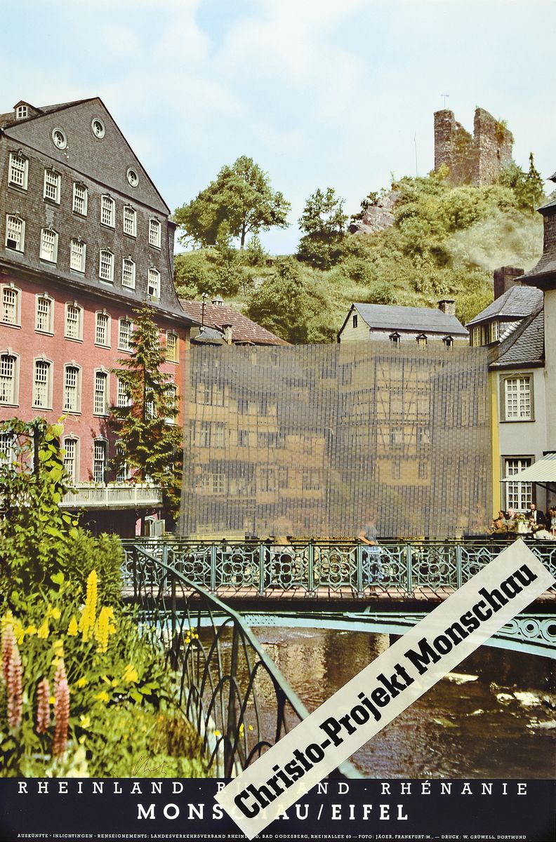 Christo, 1935 - 2020, Collage auf Papier, (Offset und original Stoff des Projekts), verwendet wurden der Originalstoff des Projektes und ein ...