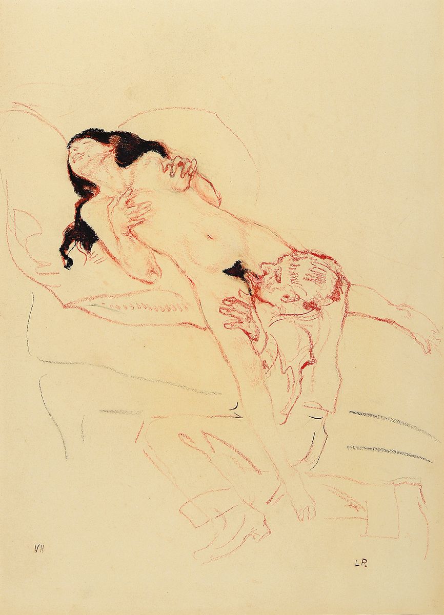 Leo Putz, 1869 - 1940, erotische Darstellung, monogrammiertes Pastell auf Papier aus einer Folge von 14 erotischen Pastellarbeiten, hier Nr. VII, ...