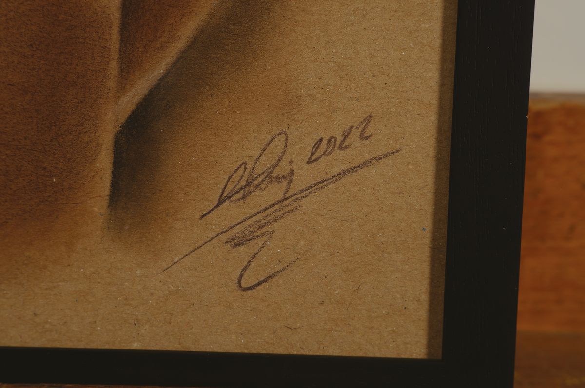 Detail a: Denis Prenzel, geb. 1971, Pastellzeichnung auf dickem Papier, Rückenakt,Frauenakt, dat. 2022, handsigniert, ca. 40 x 3 cm, unter Glas, Rahmen, Denis ...