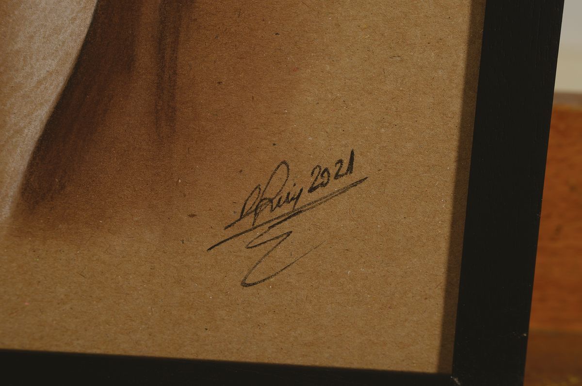 Detail a: Denis Prenzel, geb. 1971, Pastellzeichnung auf dickem Papier, Rückenakt,Frauenakt, dat. 2021, handsigniert, ca. 40 x 3 cm, unter Glas, Rahmen, Denis ...