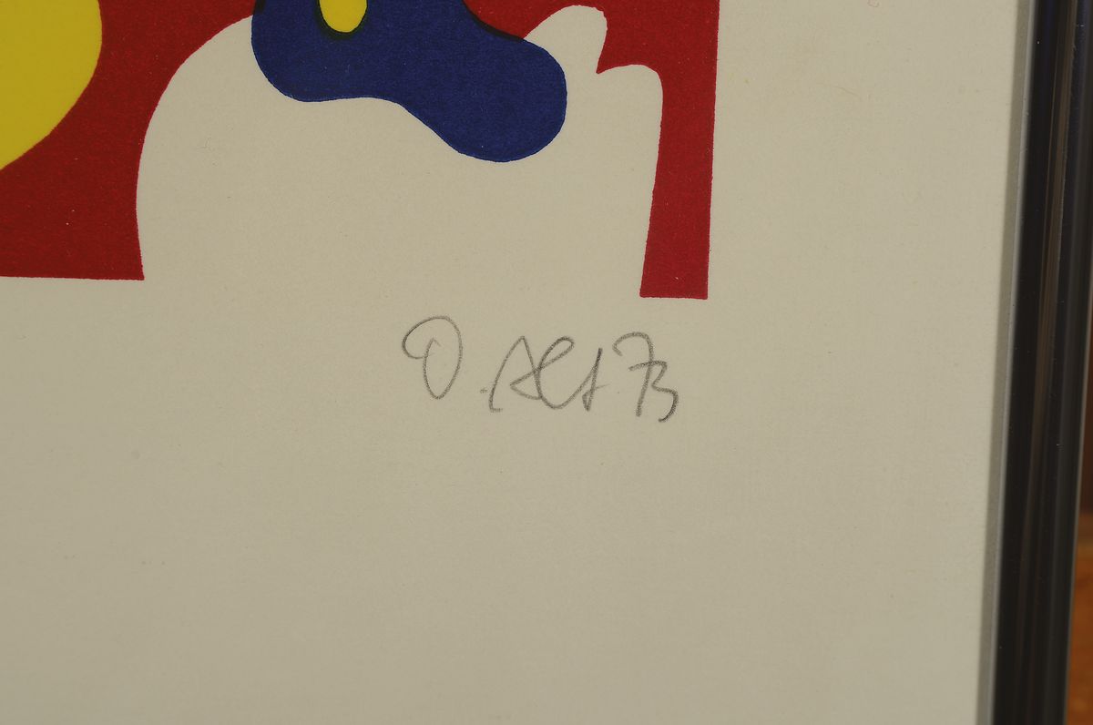 Detail c: Otmar Alt, geb. 1940, drei Farbsiebdrucke auf Papier, handsigniert, je dat. 73, num. 105/120, Prägestempel der Schmücking, Alu-Nielsen-Rahmen, ...