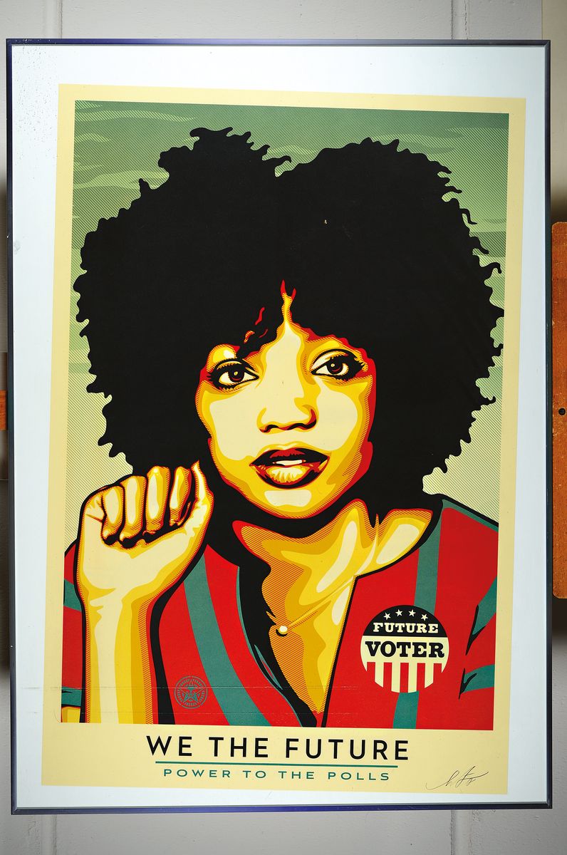 Detail k: Shepard Fairy, geb. 1970, aus der Serie "We the Future", "Rise to Rewrite the Law", Offsetlitho, handsign., dat. 18, ca. 91x61 cm