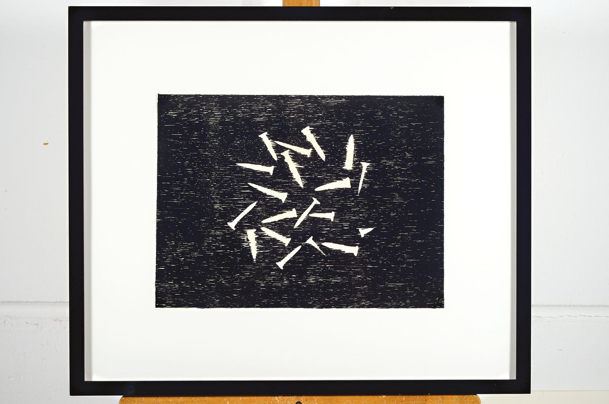 Detail k: Günther Uecker, geb. 1930, auf feinem handgeschöpftem Japan-Bütten, handsigniert, 9/50, aus 1984, Trockenstempel der Erker- Presse ST. Gallen, ...