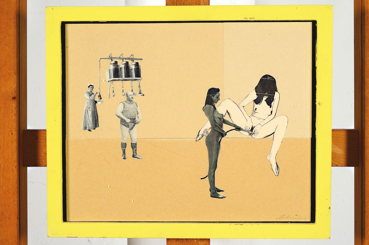 Detail k: Corinne von Lebusa, geb. 1978, Neo-Rauch Schülerin, neue Leipziger Schule, re. unten sign., dat. 2005, u. Glas, gesamt ca. 26,5x32 cm