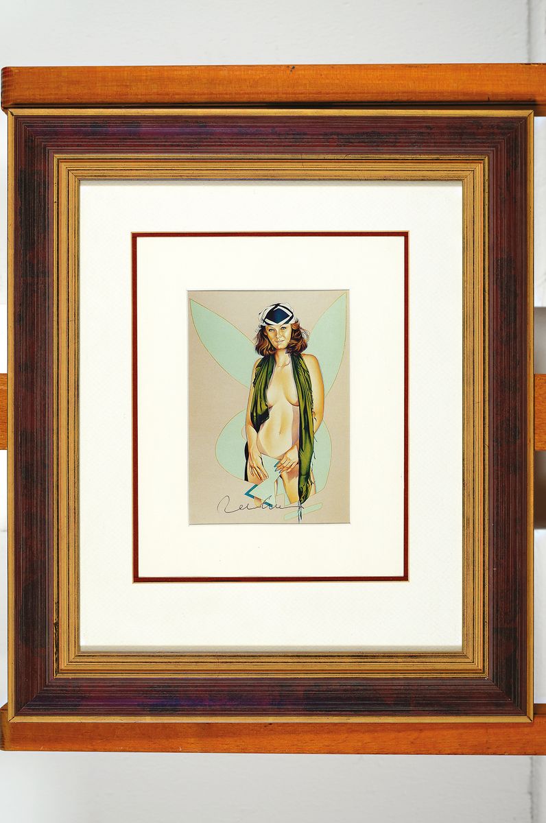 Detail k: Mel Ramos, geb. 1935, Covered Girl, Multiple von 1977, handsign., 15,5x10,5 cm, PP, unter Glas, R. ca. 41x35 cm