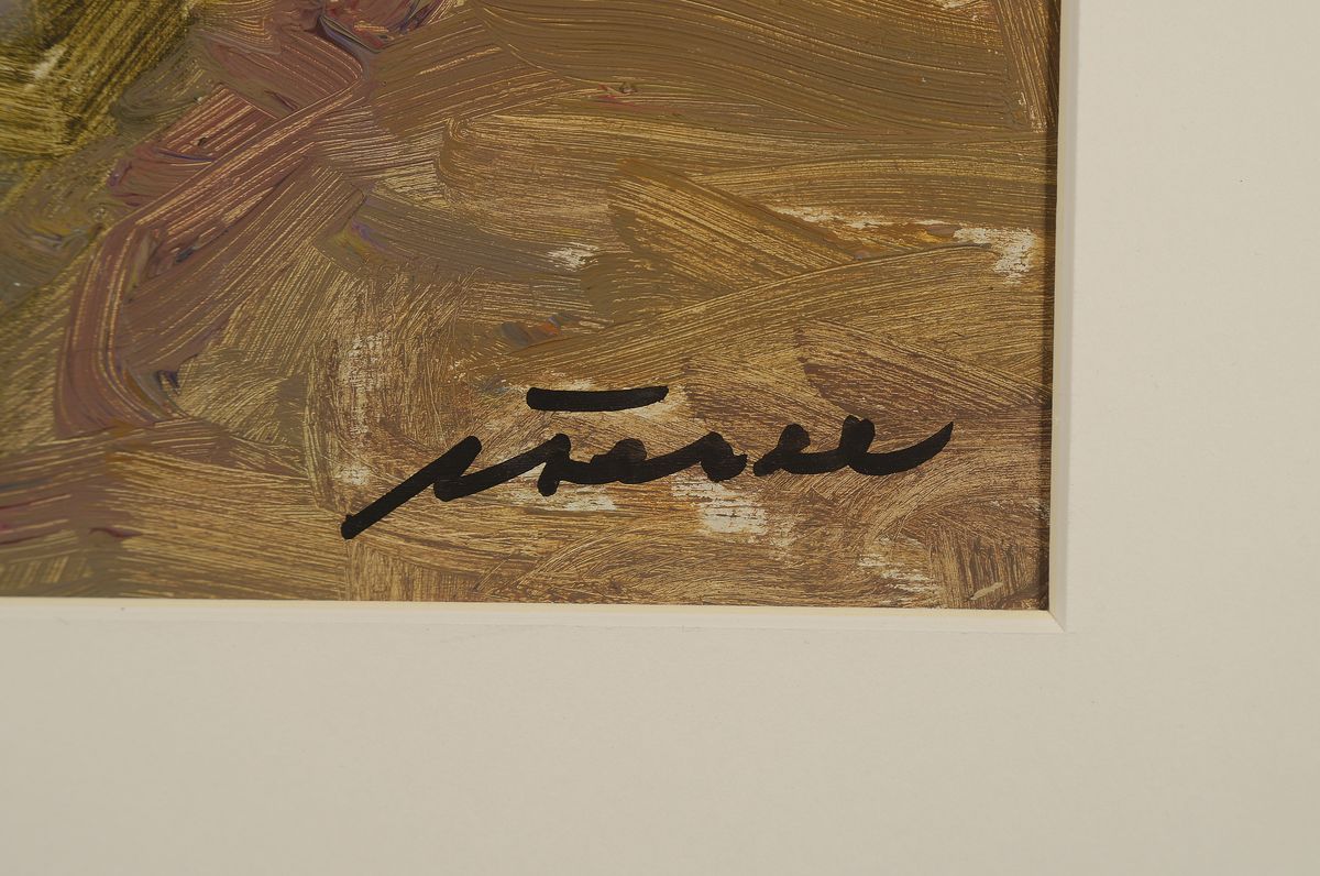 Detail a: Albert Feser, 1901 - 1993,, Öl/Malkarton, Hyazinthe, signiert, 64 x 54 cm, Rahmen 64 x 54 cm, auf der Rückseite des Gemäldes Nachlassstempel und ...