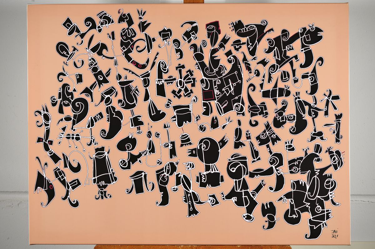 Detail k: Javier de la Poza, "Tribal", verso sign., dat., ca. 60x80 cm