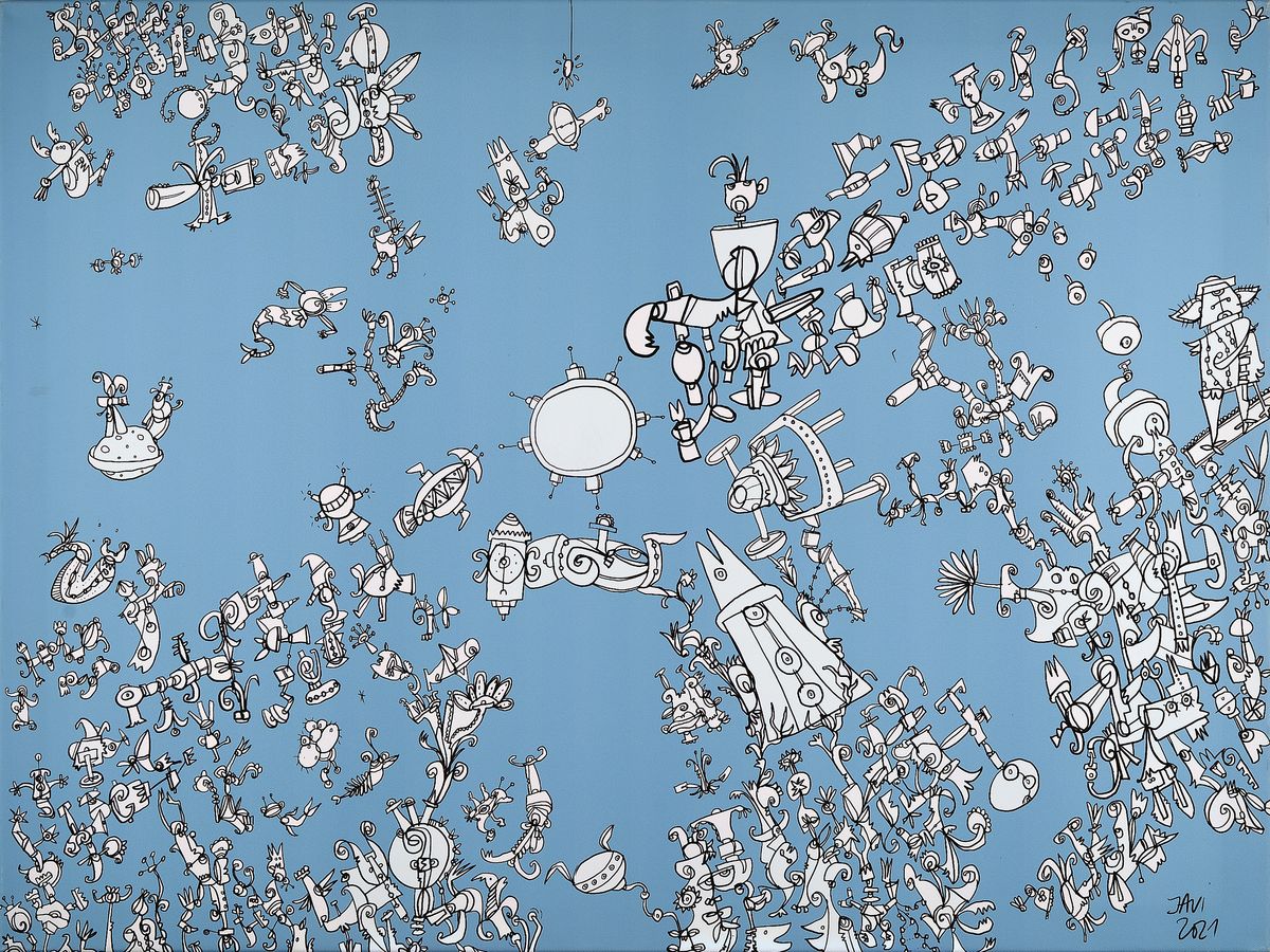 Javier de la Poza, "Firmament", verso sign., dat., beitelt, ca.60x80 cm