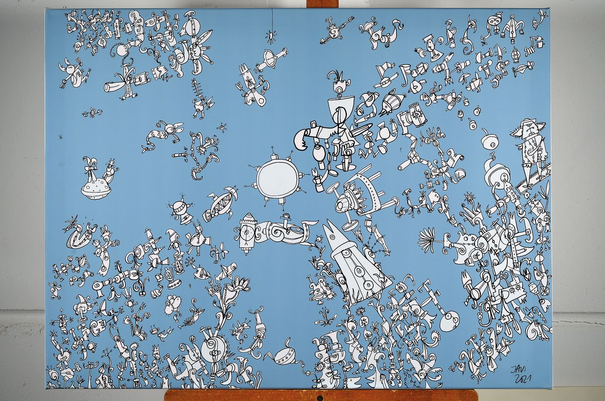 Detail k: Javier de la Poza, "Firmament", verso sign., dat., beitelt, ca.60x80 cm