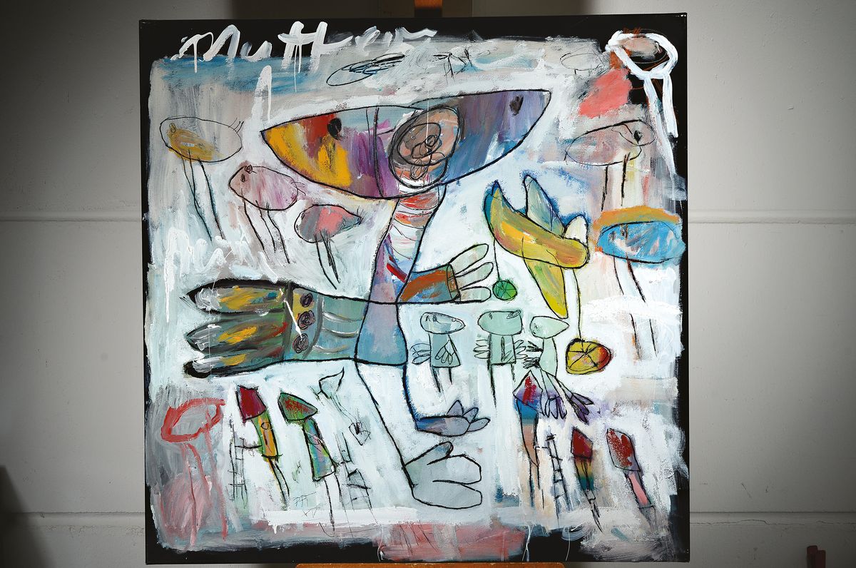 Detail k: Peter Padubrin-Thomys, geb. 1969 in Halle/Saale, "Die Heimkehr des verlorenen Sohnes", Acryl/Lwd, sign., verso betitelt, ca. 100x100 cm
