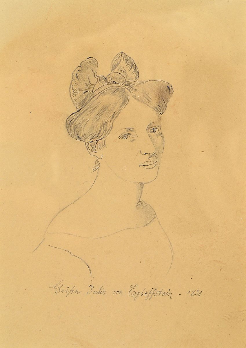 Friedrich Preller d. ältere, 1804 Eisenach - 1876 Weimar, Zeichnung, handsigniert, auf dickem Karton, betitelt "Gräfin Julie von ...
