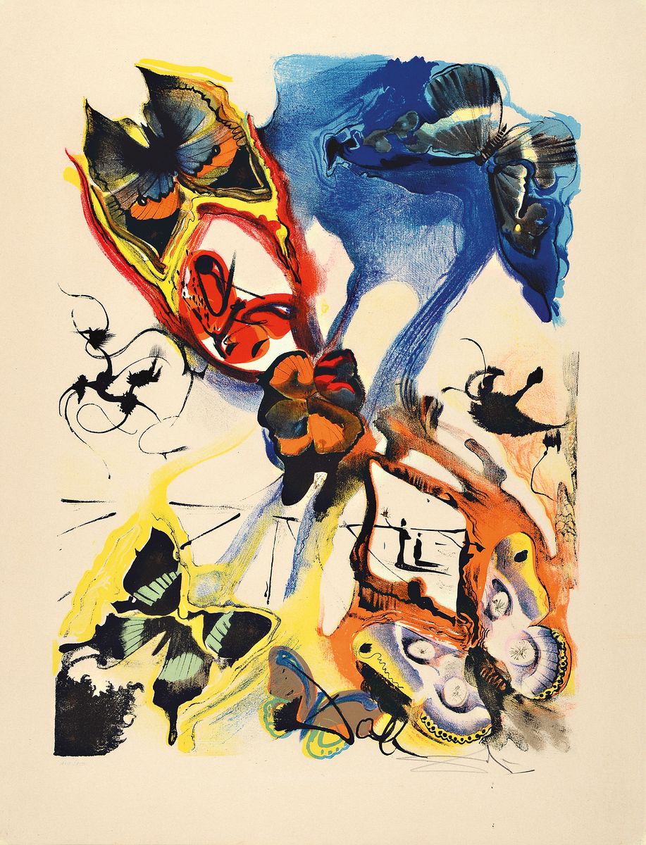Salvador Dali, 1904-1989, Les Bouches, papillons surrealistes, Farblithographie von 1972, handsigniert und num. 100/150, ca. 53x39.5cm, u.Gl., R. ca. ...