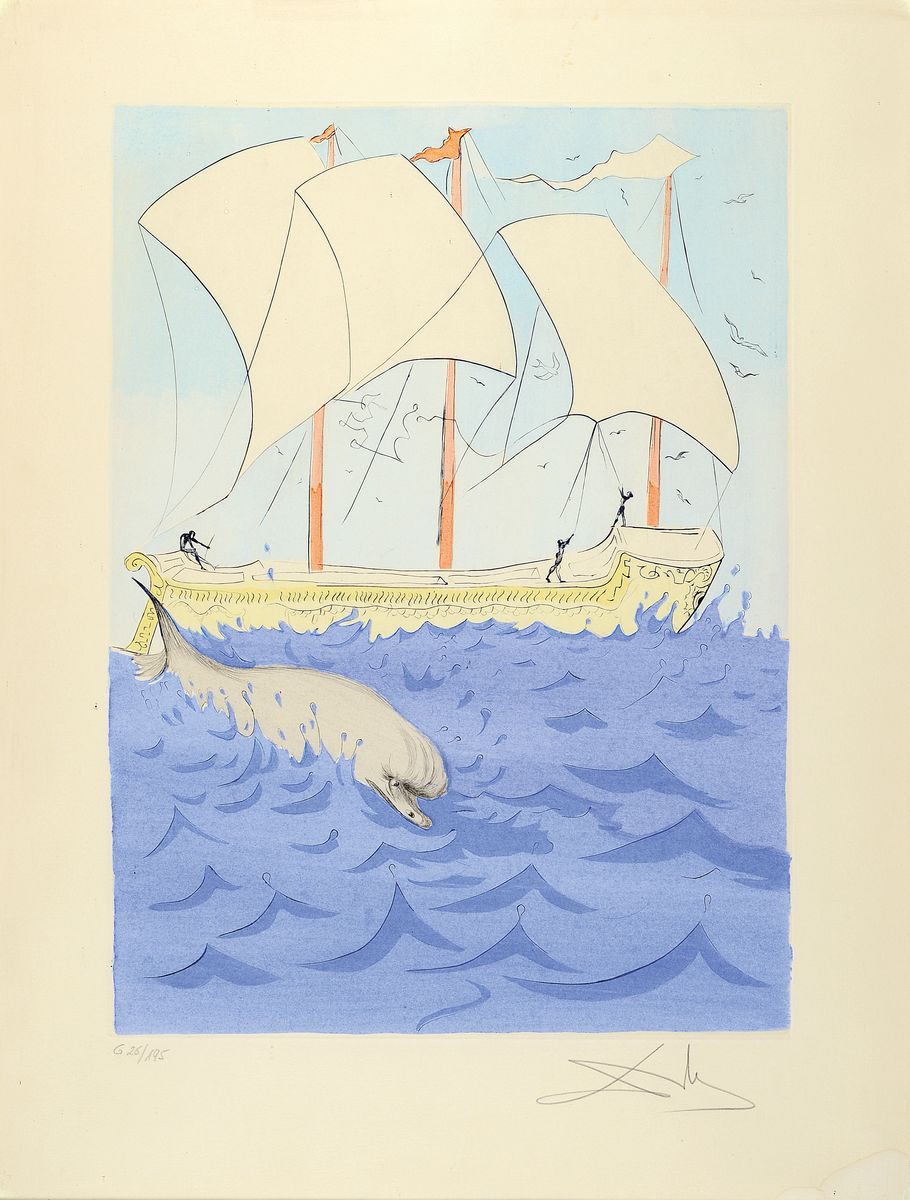 Salvador Dali, 1904-1989, Zebulun, Kaltnadelradierung mit Pochoir aus der Serie Die zwölf Stämme Israels von 1973, handsign. und num. G 26/195, ca. ...