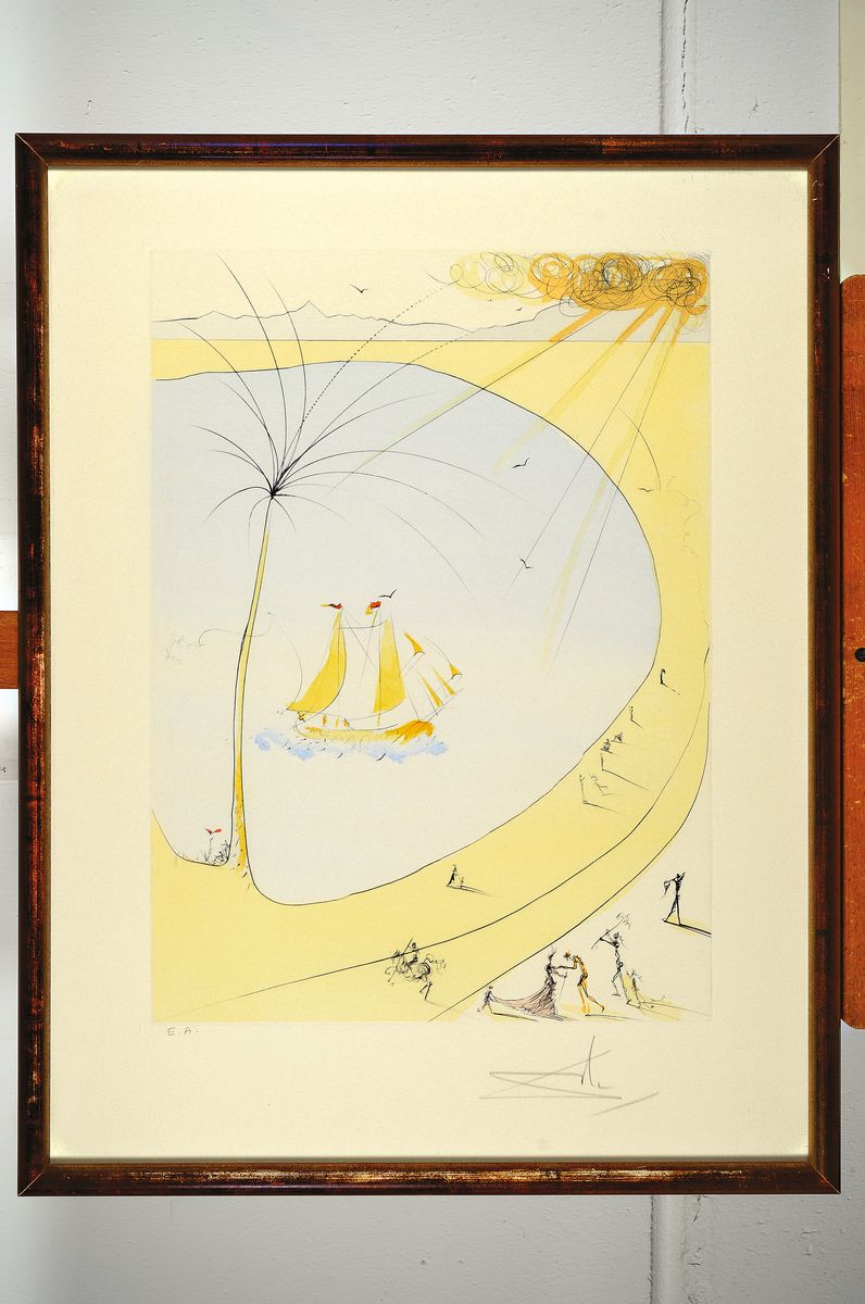 Detail k: Salvador Dali, 1904-1989, Cote d'Azur, (Hommage a Picasso), Kaltnadelradierung mit Pochoir von 1974, handsign. und bez.: E.A., ca. 50.3x36.5cm, ...