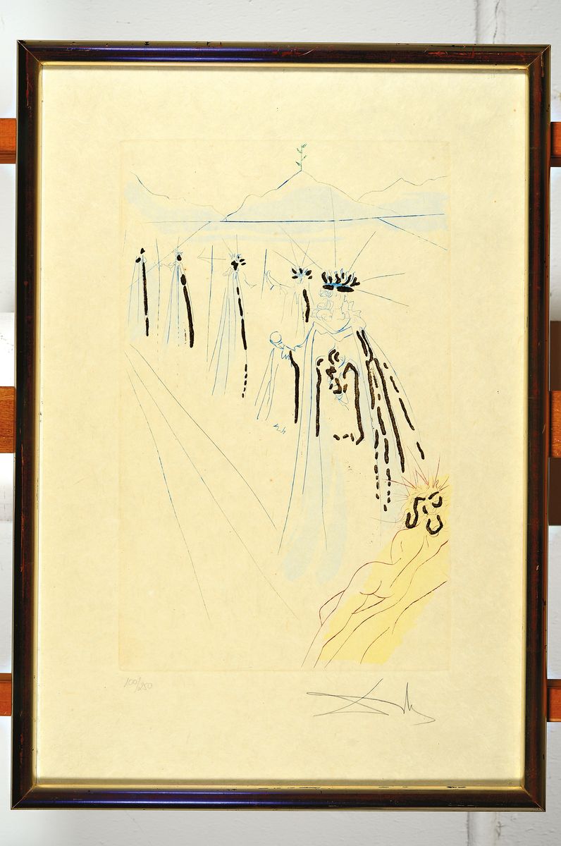 Detail k: Salvador Dali, 1904-1989, Des Königs Gefolge, aus der Serie: Das Hohe Lied des Salomon von 1971, Radierung mit Pochoir und Goldauflage, handsign. ...