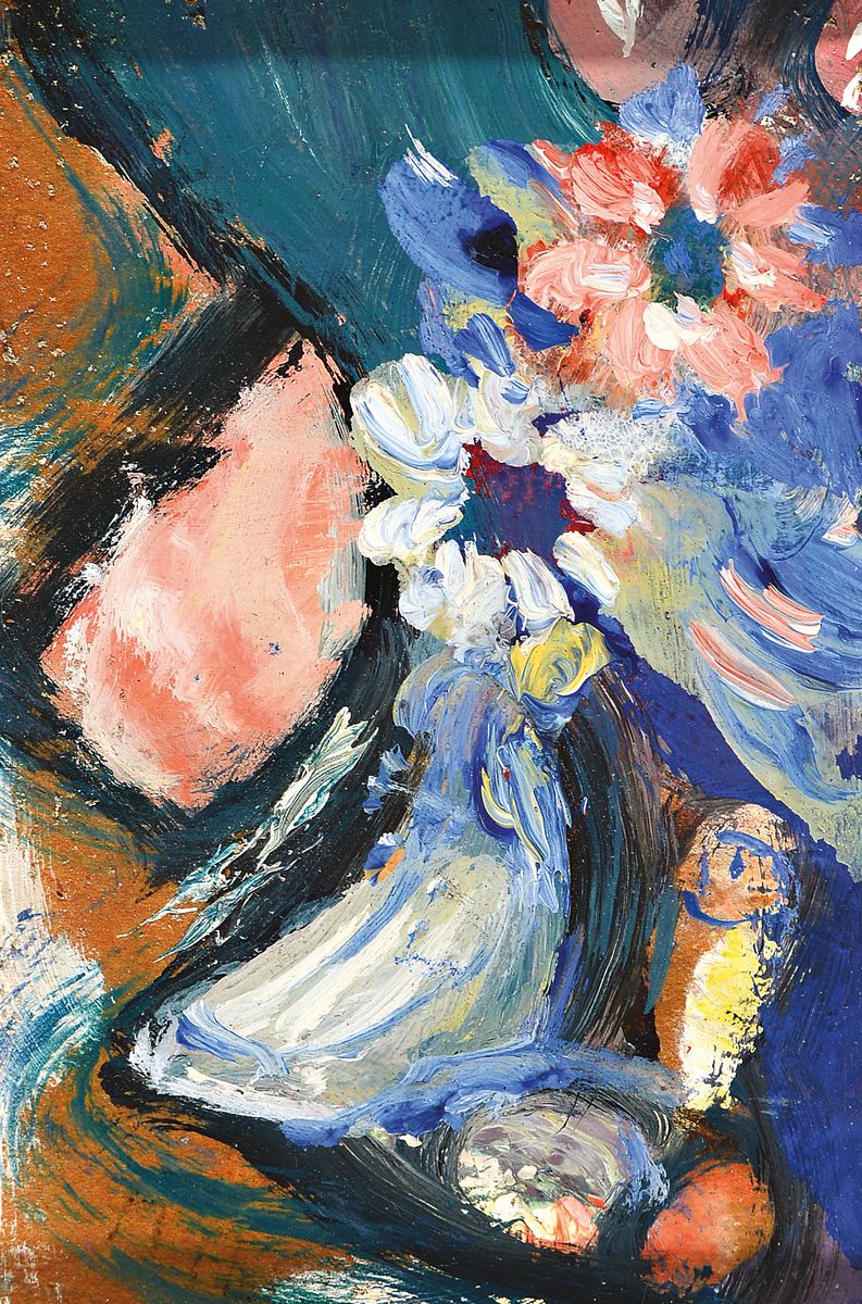 Detail a: Maria Theresia Ströbel, geb. 1925 Fürstenstein, 2 Miniaturmalereien, Blume mit Vase und Baum, Öl/Pergament, je ca. 7x5cm, R.
