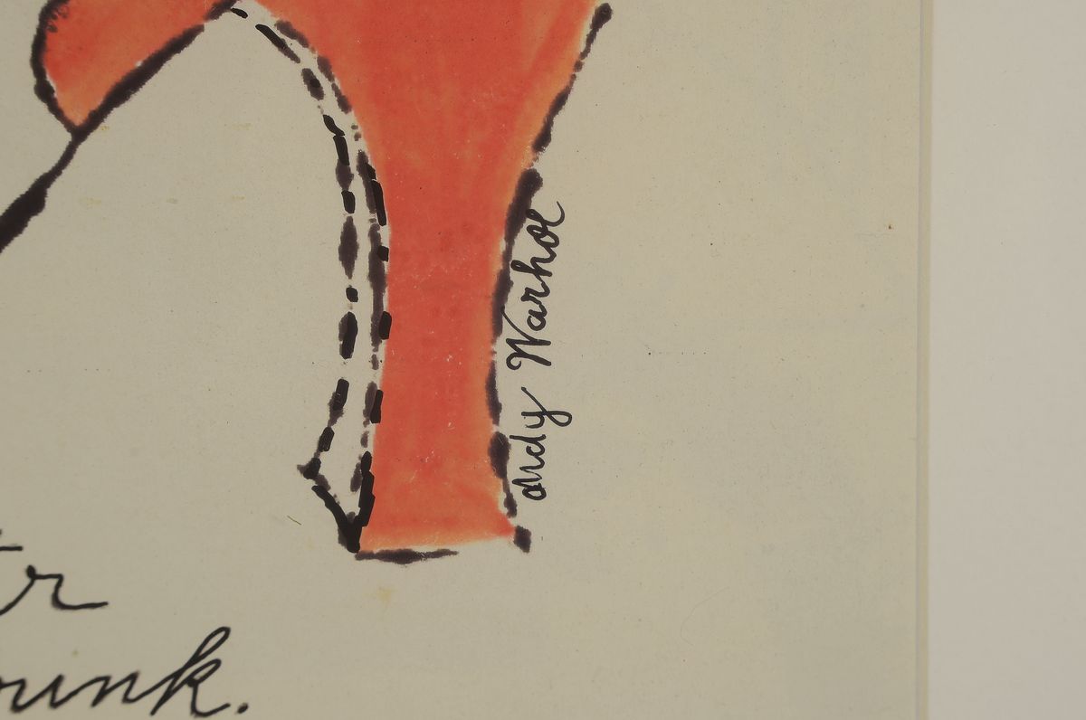 Detail a: Andy Warhol, 1928 Pittsburgh-1987 New York, Farblithographie aus der Serie Shoes, High Heels I, You can lead a shoe to water, but you can't make ...