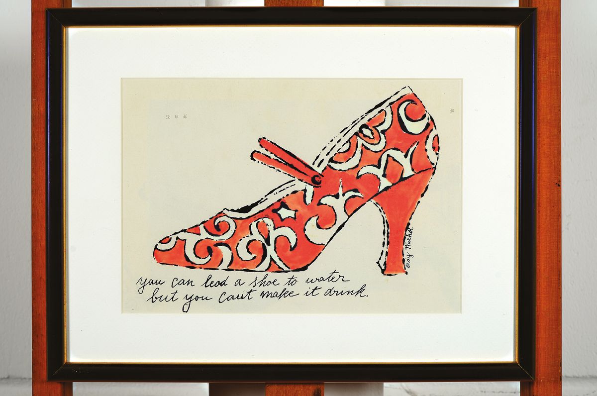 Detail k: Andy Warhol, 1928 Pittsburgh-1987 New York, Farblithographie aus der Serie Shoes, High Heels I, You can lead a shoe to water, but you can't make ...