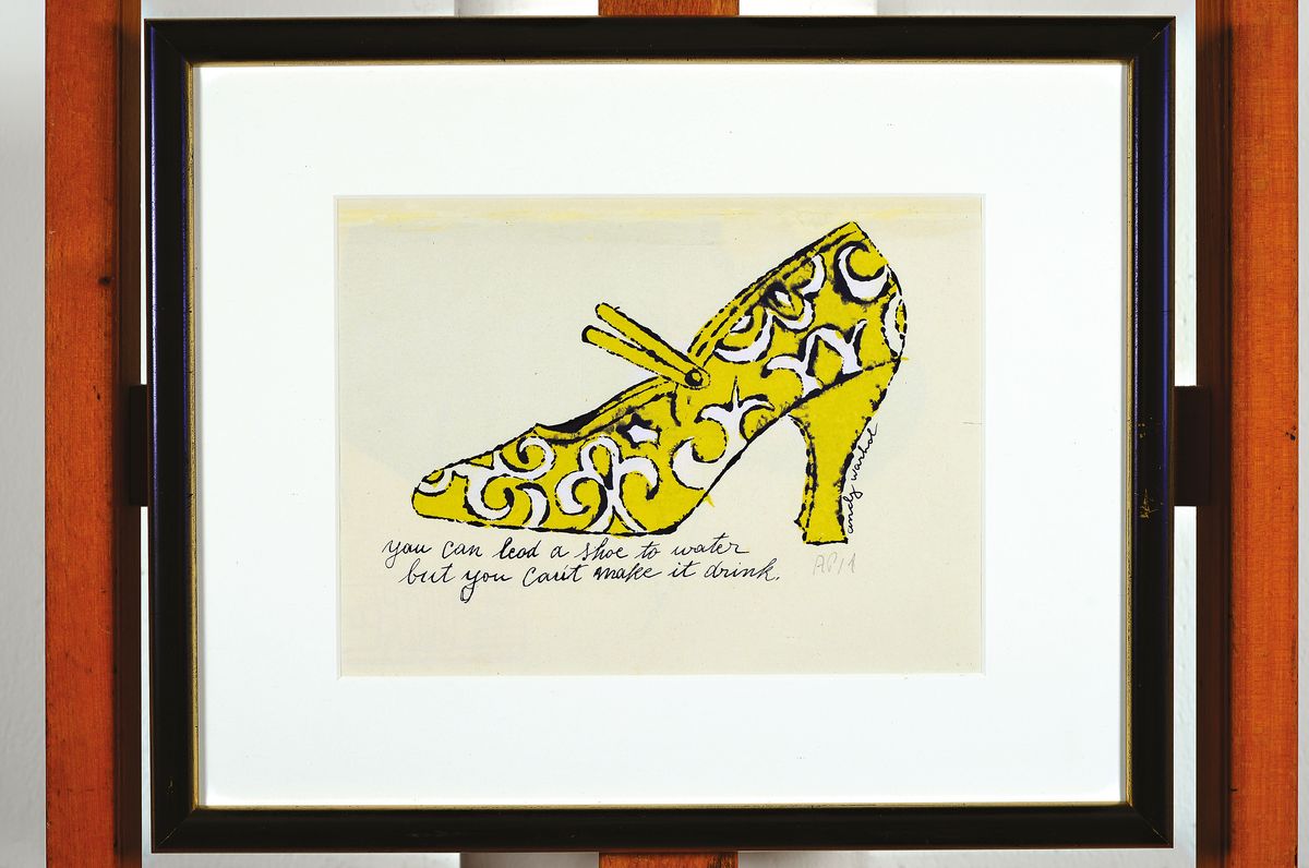 Detail k: Andy Warhol, 1928 Pittsburgh-1987 New York, Farblithographie aus der Serie Shoes, High Heels III, You can lead a shoe to water, but you can't ...