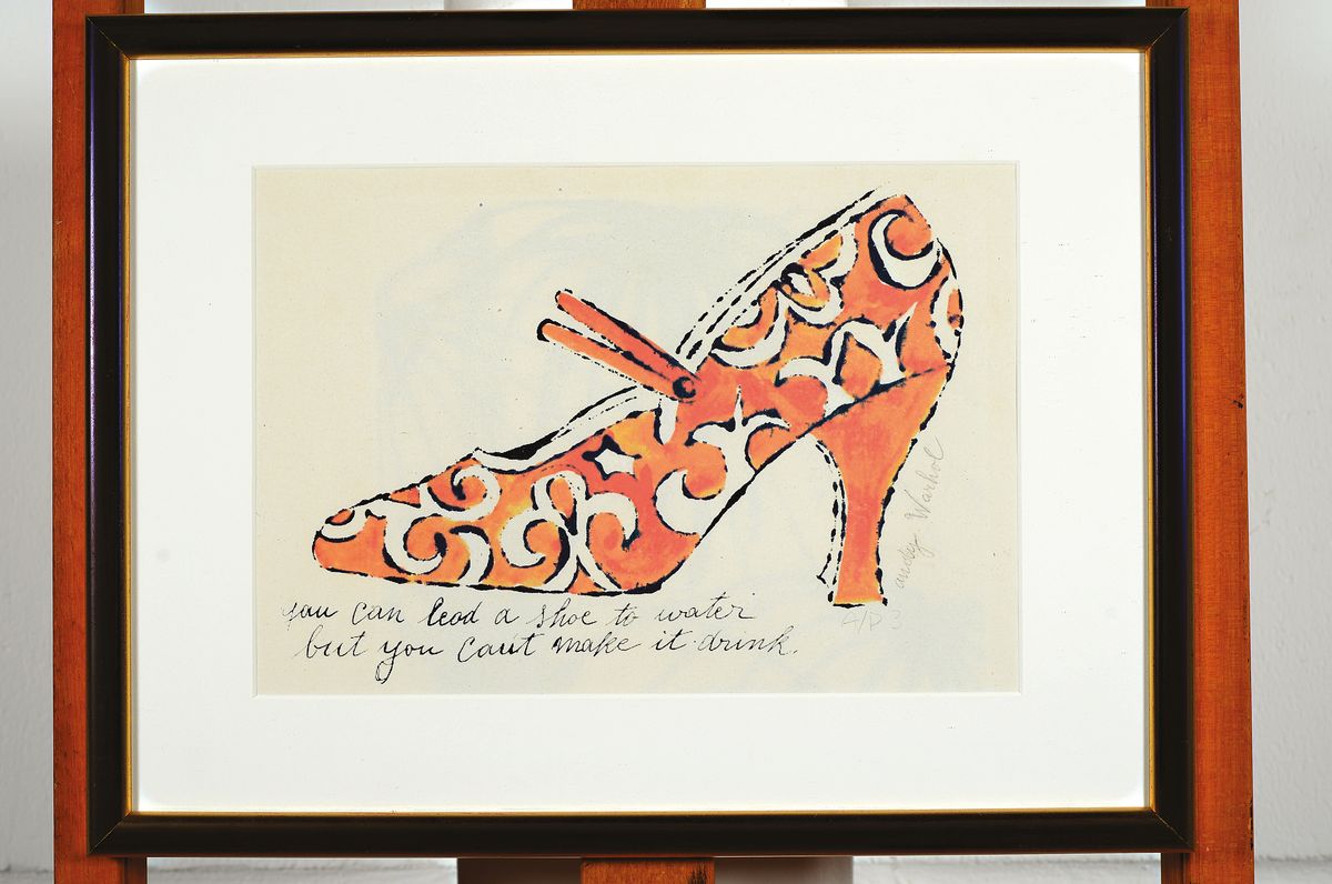 Detail k: Andy Warhol, 1928 Pittsburgh-1987 New York, Farblithographie aus der Serie Shoes, You can lead a shoe to water, but you can't make it drink, ...