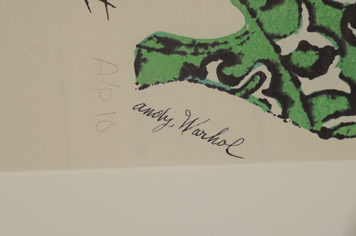 Detail a: Andy Warhol, 1928 Pittsburgh-1987 New York, Farblithographie aus der Serie Shoes, To Tony Curtis The some like it hot shoe, wurde als Werbemittel ...