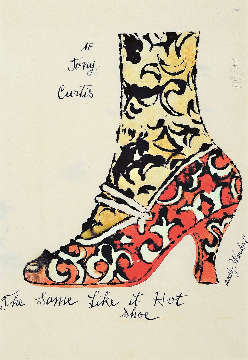 Andy Warhol, 1928 Pittsburgh-1987 New York, Farblithographie aus der Serie Shoes, To Tony Curtis The some like it hot shoe, wurde als Werbemittel ...
