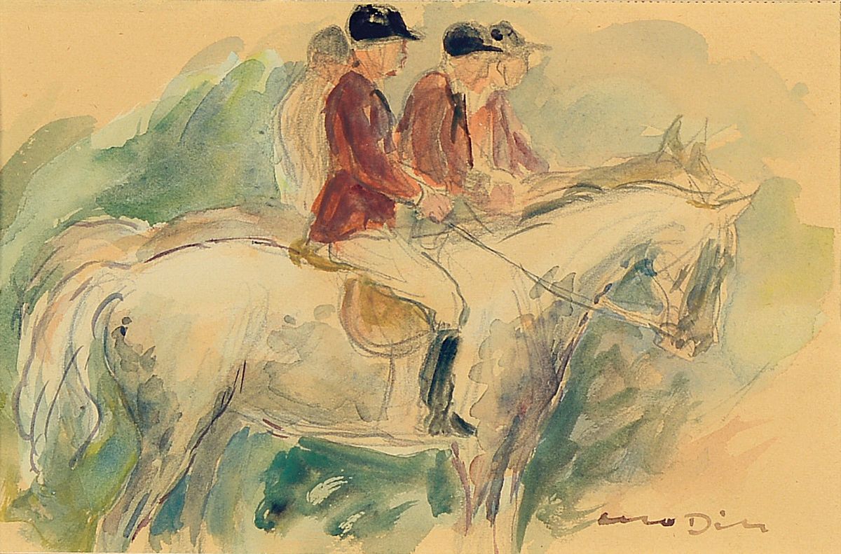 Otto Dill, 1884 Neustadt a.d. Weinstraße-1957 Bad Dürkheim, drei Reiter zu Pferd, Aquarell auf Papier, rechts unten signiert, 13x19cm, PP, u.Gl., ...
