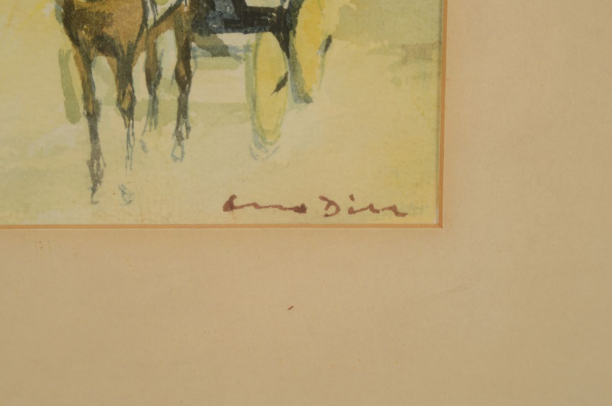 Detail a: Otto Dill, 1884 Neustadt a.d. Weinstraße-1957 Bad Dürkheim, Kutsche in Parklandschaft, Aquarell auf Papier, rechts unten signiert, ca. 15.5x11.5cm, ...