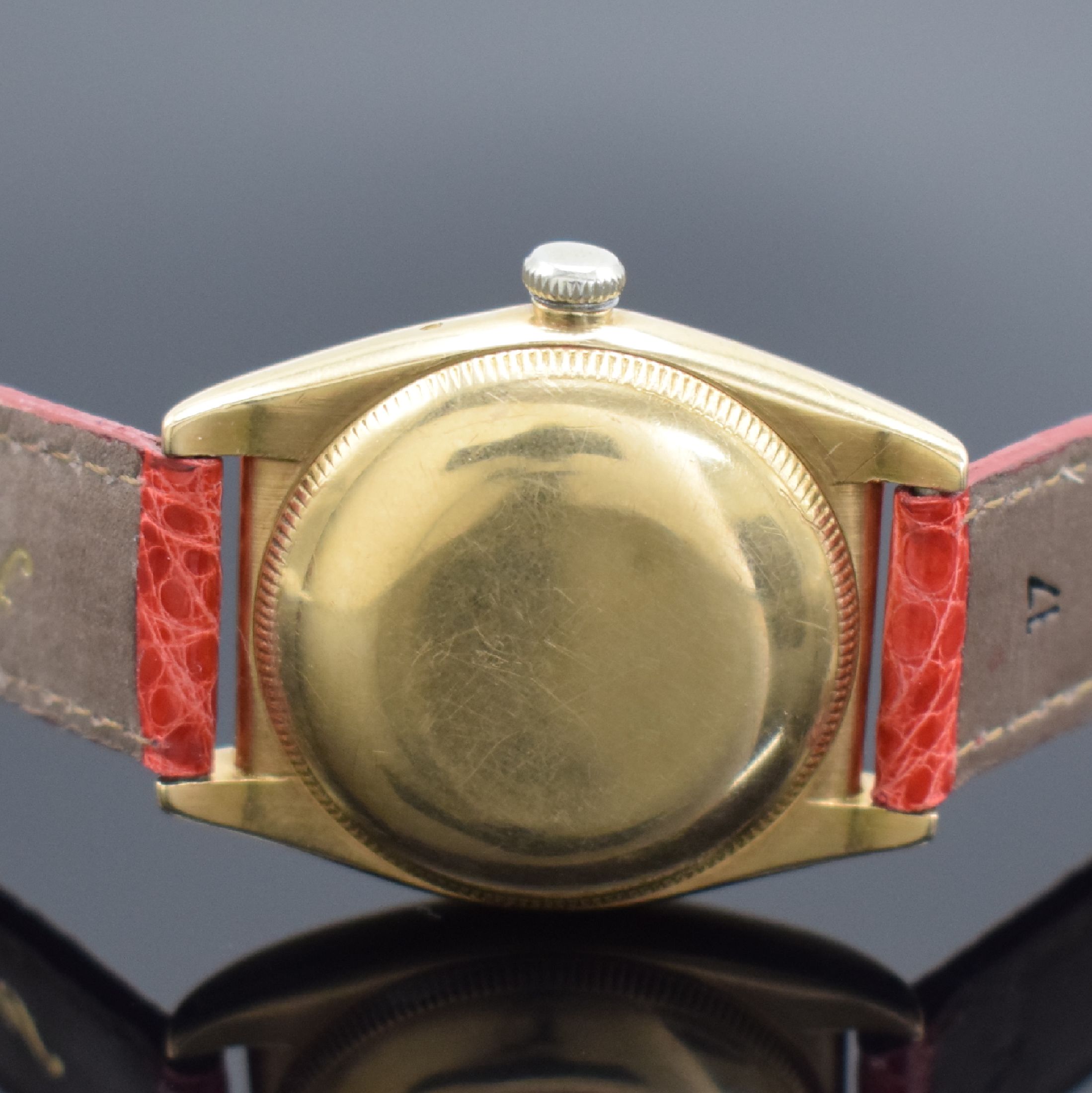 Detail c: ROLEX seltene Armbanduhr Oyster Perpetual Chronometer sog. Bubble-Back in GG 585/000 Referenz 3130, Schweiz um 1945, 3-teil. Geh., Boden & Krone ...