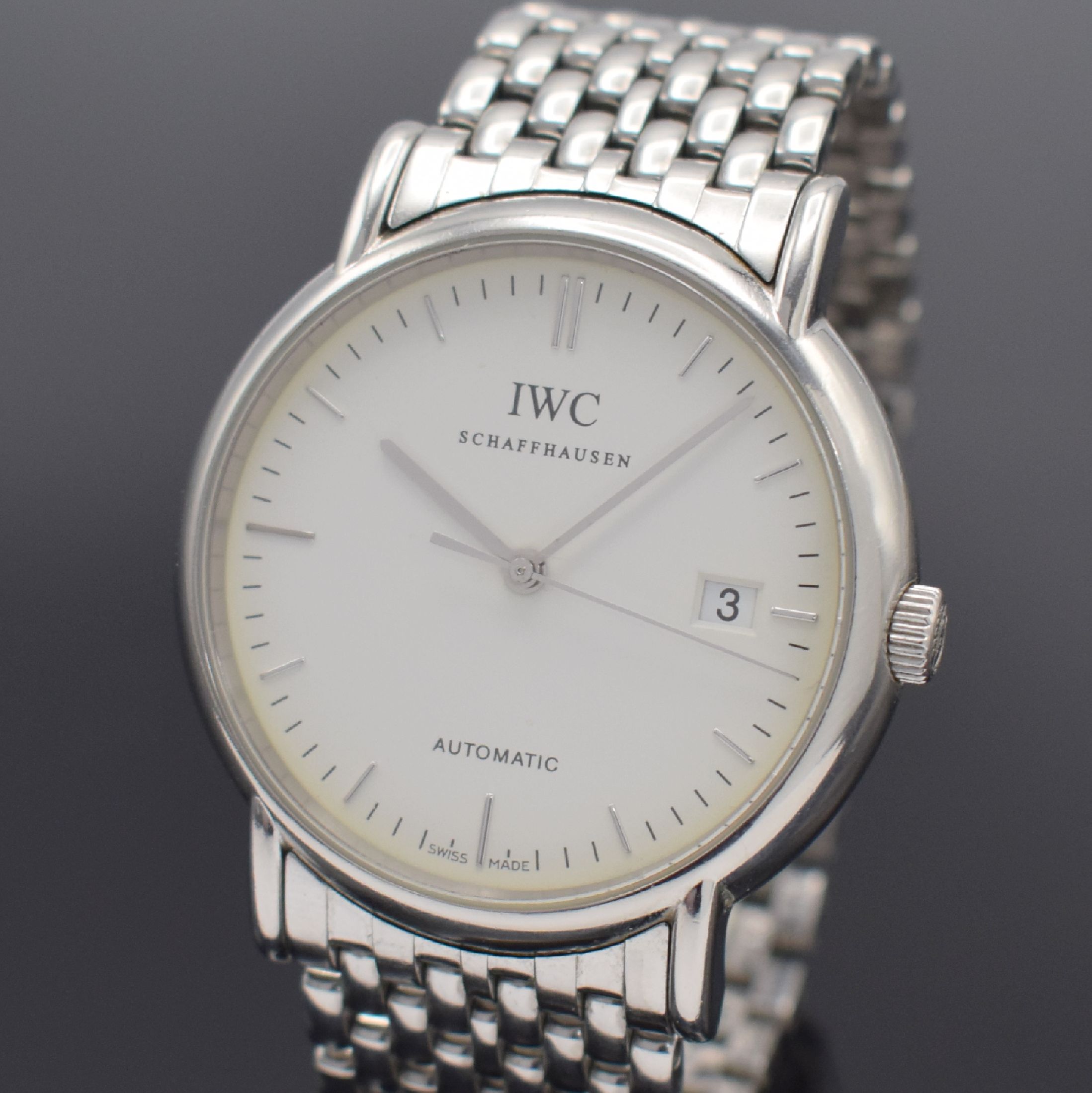 Detail a: IWC Armbanduhr Portofino in Edelstahl Referenz IW353303, Automatik, Edelstahlgeh. inkl. orig. Gliederband m. dopp. Faltschl., Boden 4 -fach verschr., ...