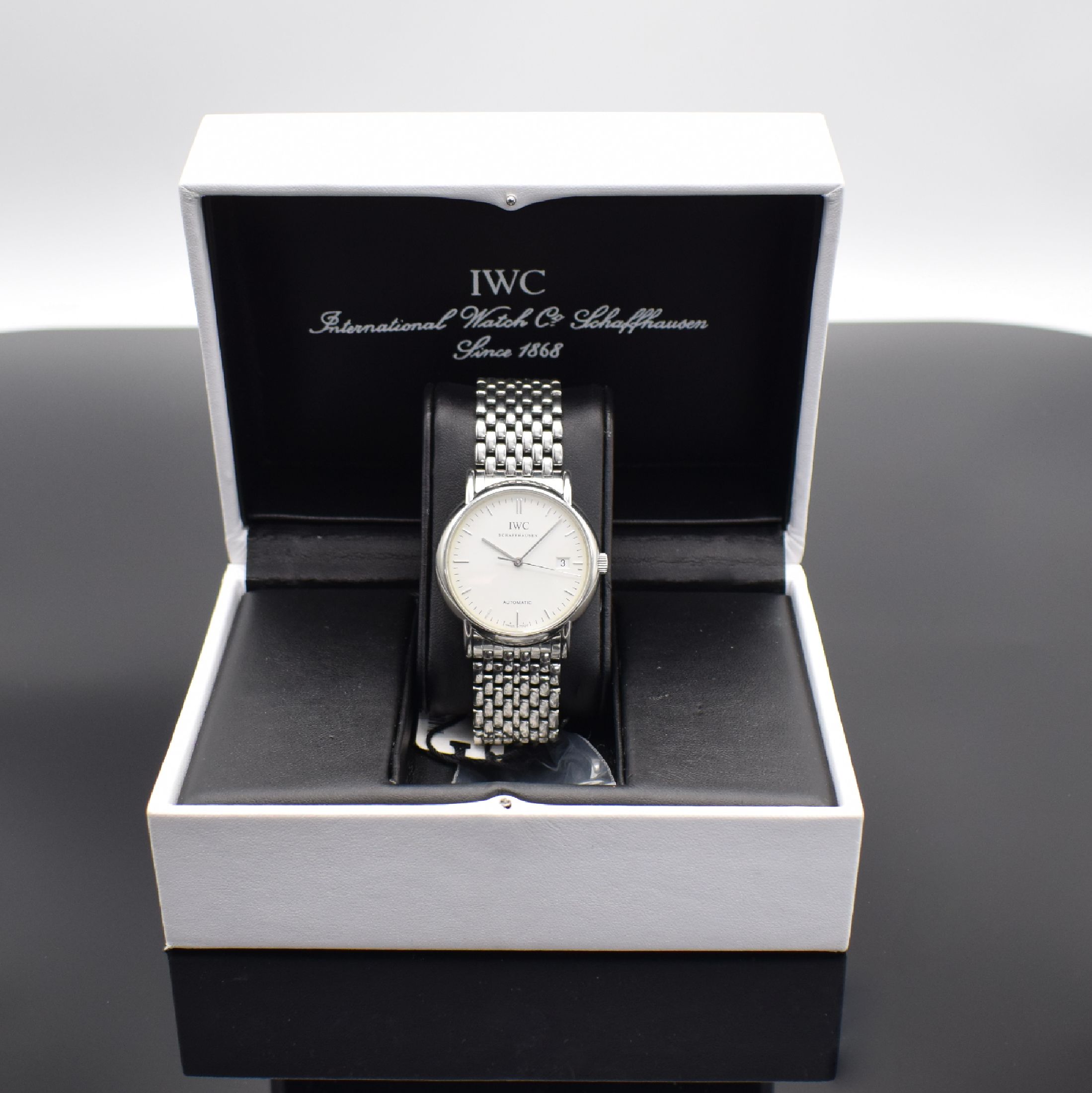 Detail f: IWC Armbanduhr Portofino in Edelstahl Referenz IW353303, Automatik, Edelstahlgeh. inkl. orig. Gliederband m. dopp. Faltschl., Boden 4 -fach verschr., ...