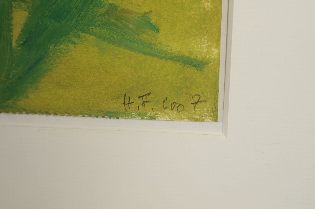 Detail a: Heide Fahlbusch, 1939 - 2019, "Lilien blau",impressiver Duktus, Öl/Papier, monogrammiert und datiert 2007, 56x42 cm, Unter Glas ...