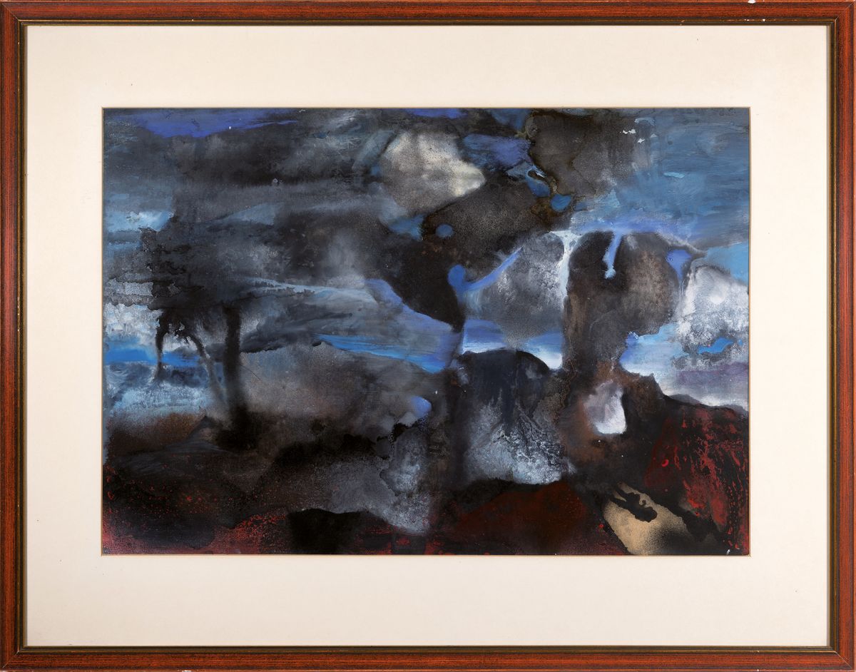 Detail k: Horst Schwab, 1935 Kirchheimbolanden - 2017 Kusel, "Abstract Landscape", after -tachist style, mixed media on paper, signed and dated 72, ...