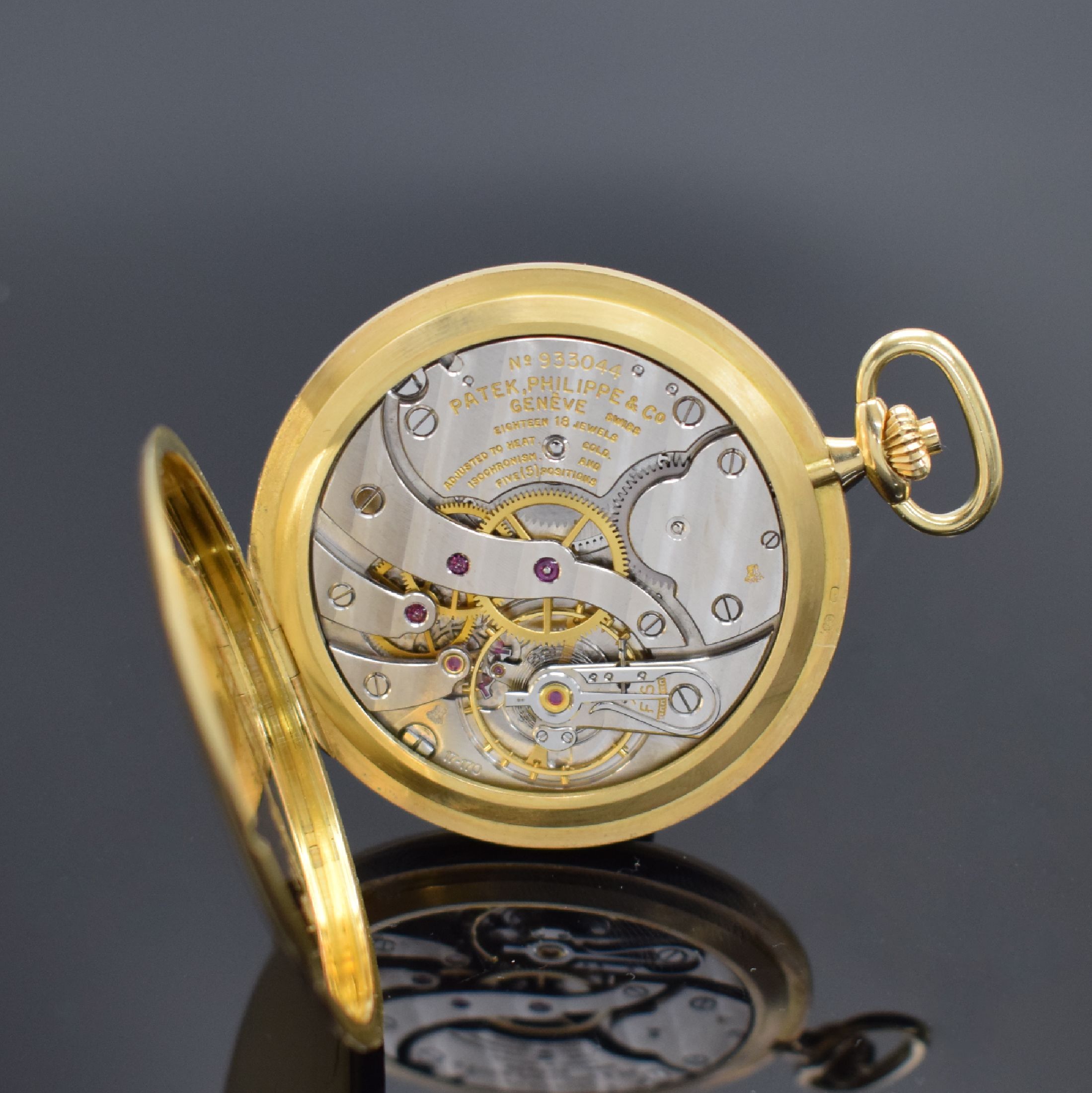 Detail e: PATEK PHILIPPE Savonette Herrentaschenuhr in GG 750/000 Referenz 865, Schweiz um 1990, schweres, glattes Geh., weißes Lackzifferbl. mit röm. ...