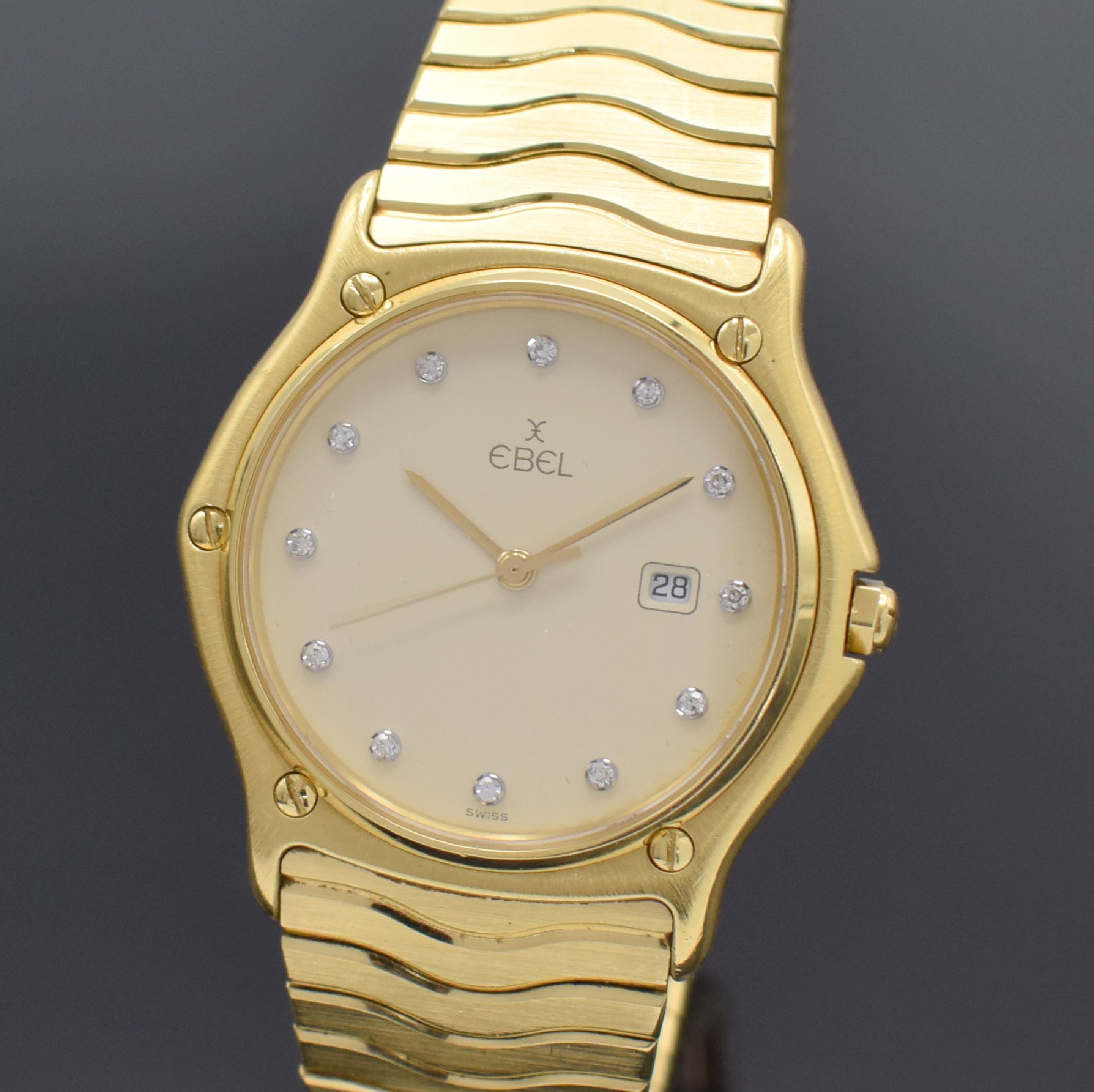 Detail a: EBEL Armbanduhr Classic Wave in GG 750/000 Referenz 883903, Schweiz um 1995, massives, 2-teil. Geh. inkl. Wellengliederband m. Faltschl., Lünette ...