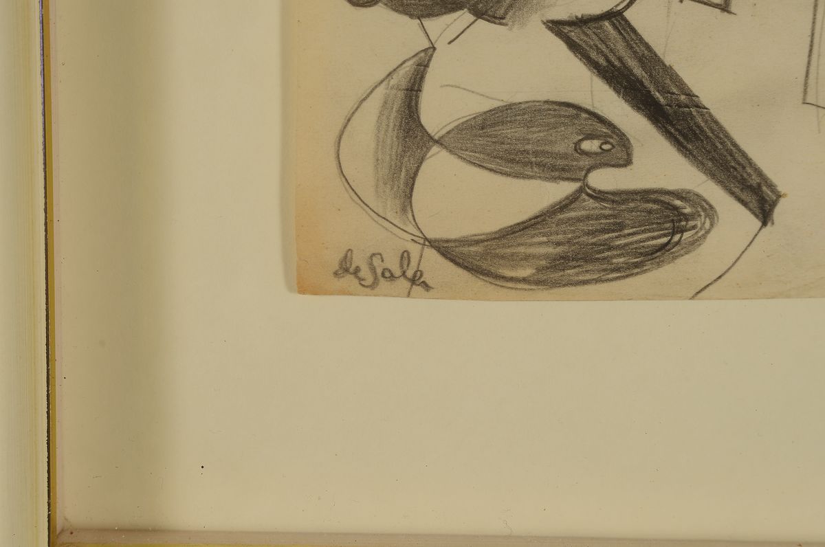 Detail a: Eugène de Sala, 1899 Randers-1987 Kopenhagen, im Atelier, kubistische Darstellung, Bleistiftzeichnung, links unten signiert, 15.5x9.5cm, u.Gl., R. ...