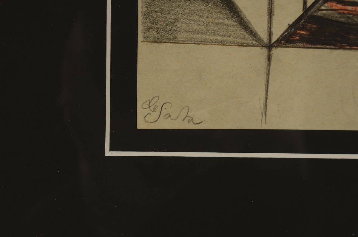 Detail a: Eugène de Sala, 1899 Randers-1987 Kopenhagen, Kubistische Komposition, Bleistift, Tusche und Farbstift auf Papier, li. u. sign., rechts unten ...