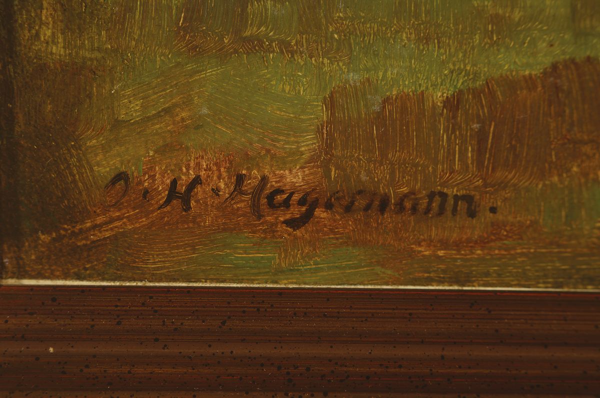 Detail a: Oskar H. Hagemann, 1888 Holoubkau/Böhmen-1984 Karlsruhe, Studium an der Akademie Karlsruhe bei Schmitt-Reutte und als Meisterschüler von Trübner, ...