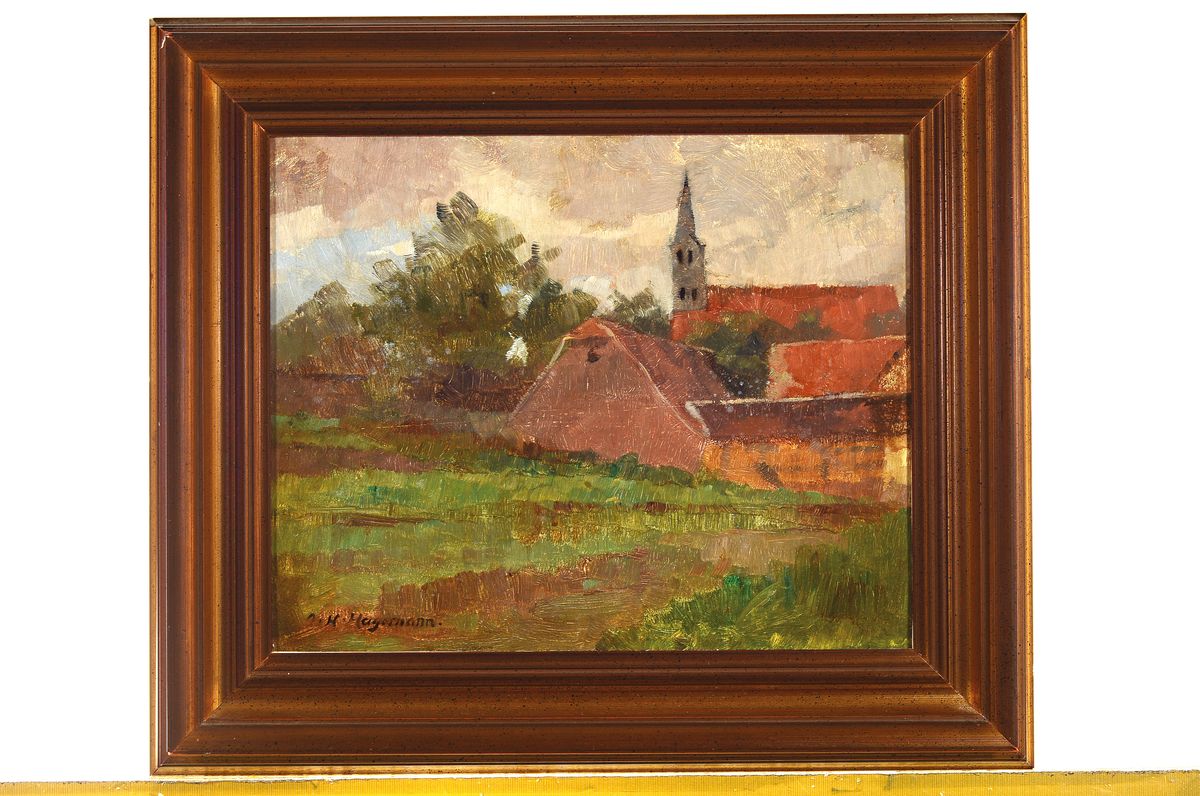 Detail k: Oskar H. Hagemann, 1888 Holoubkau/Böhmen-1984 Karlsruhe, Studium an der Akademie Karlsruhe bei Schmitt-Reutte und als Meisterschüler von Trübner, ...