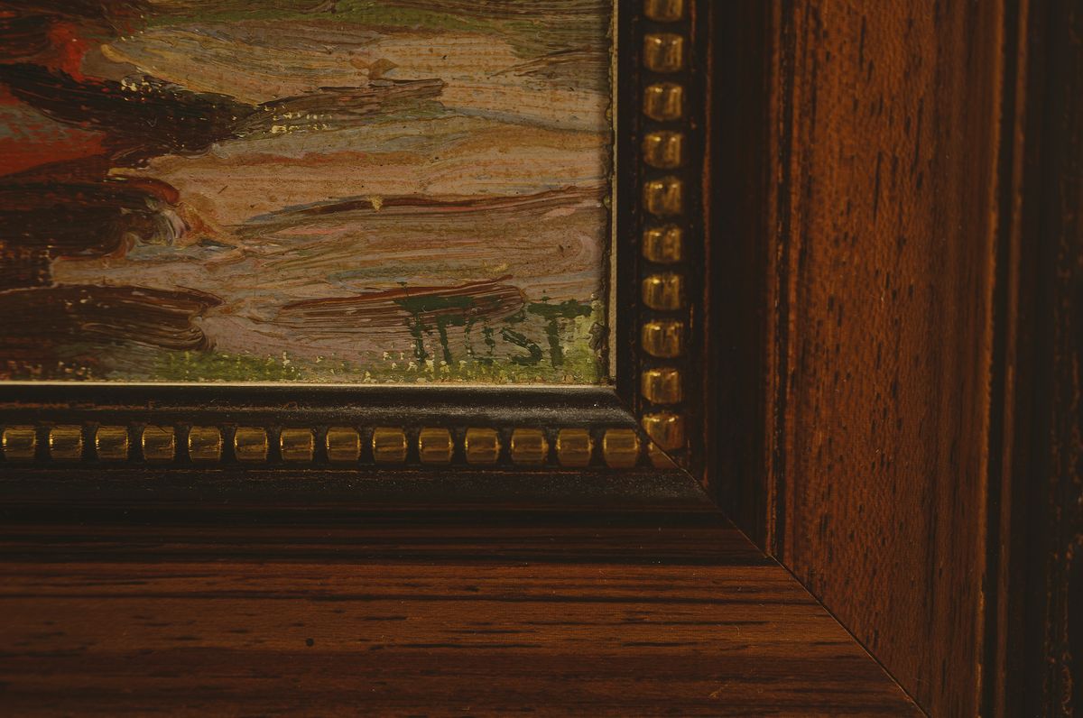 Detail a: Martin Frost, 1875 Breslau-1928 Kampen/Sylt, Spreekahn, rückseitig so betitelt, Öl/ Malkarton, links unten signiert, ca. 30x28cm, R. ca. 42x44cm