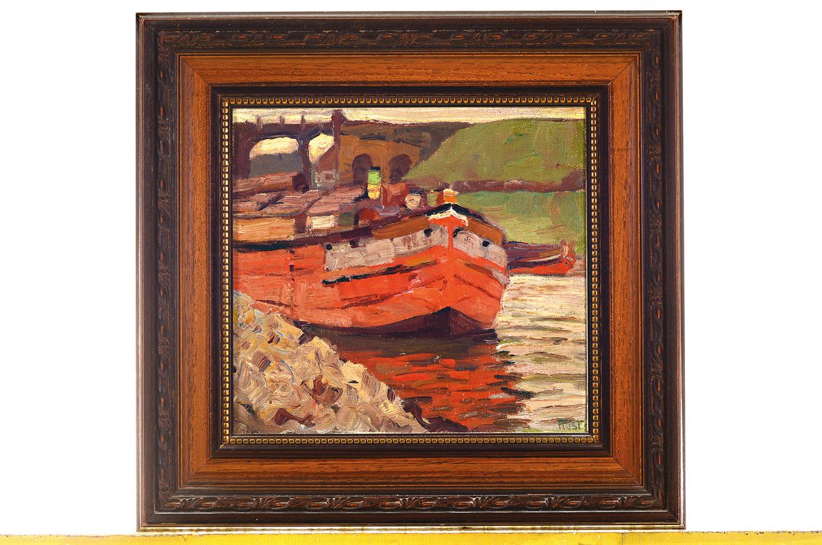 Detail k: Martin Frost, 1875 Breslau-1928 Kampen/Sylt, Spreekahn, rückseitig so betitelt, Öl/ Malkarton, links unten signiert, ca. 30x28cm, R. ca. 42x44cm