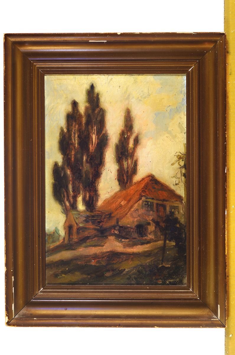 Detail k: Ove Svenson, 1880 Jönköping/Schweden-1976 Dänemark, Pappeln hinter einem Bauernhaus, Öl/Lwd, rechts unten signiert und dat. 1916, ca. 35x24cm, R. ...
