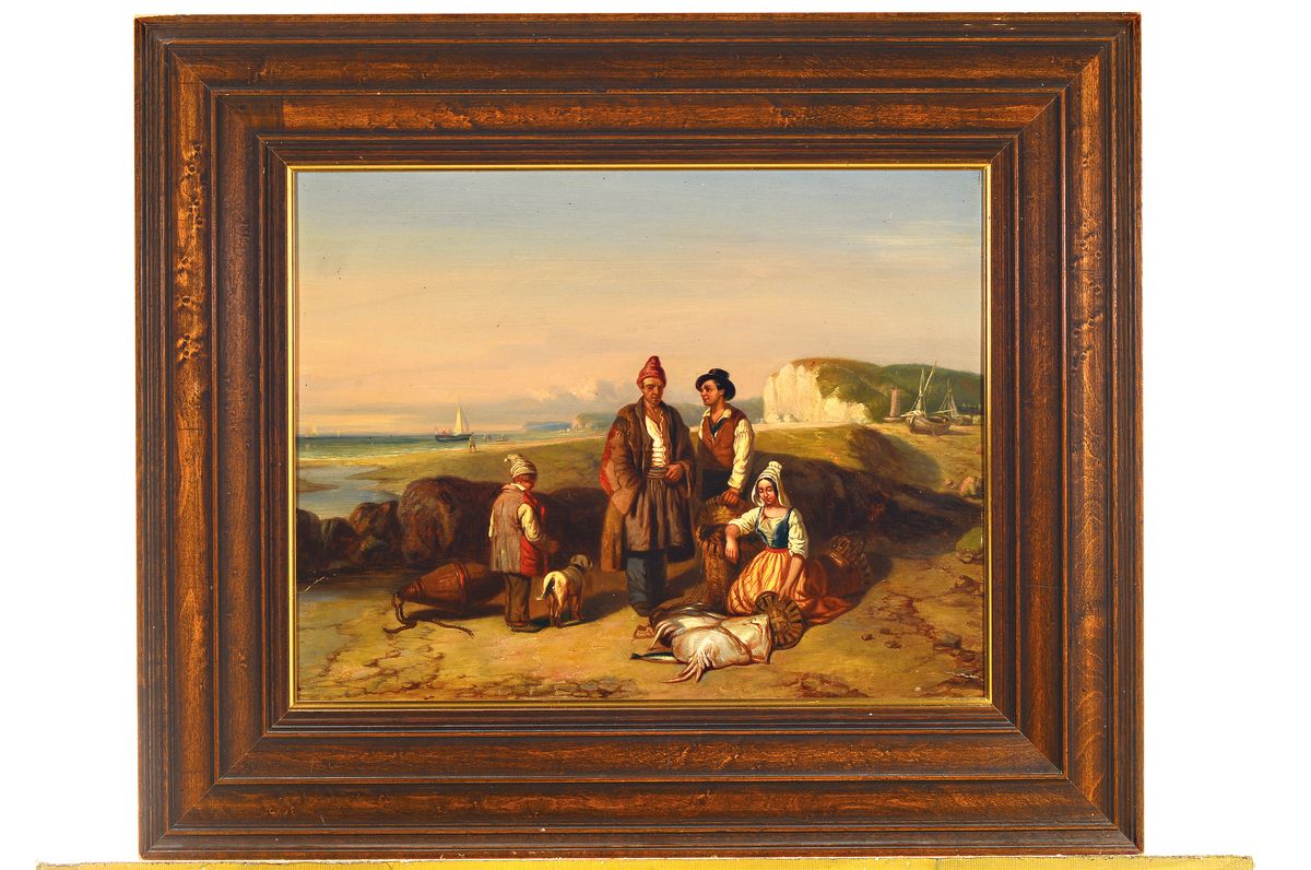 Detail k: Unbekannter Künstler, Niederlande, um 1830-40, Fischer am Strand, Öl/Holz, ca. 35x46cm, R. ca. 54x64cm