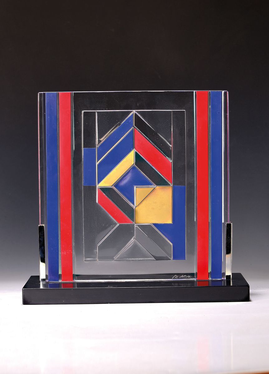 Rosenthal Jahres-Objekt in Glas, 1984, "Glas-Zeichen" von Otto Herbert Hajek, eines von 750 Exemplaren, signiert, Etikett mit Nummerierung ...