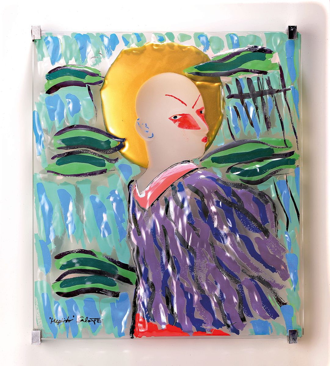 Rosenthal Jahresobjekt in Glas 1985, "Mephisto" von Salomé, signiert und num. 196/500, ca. 35x31cm, mit Aufhängung, orig. Holzbox und ...