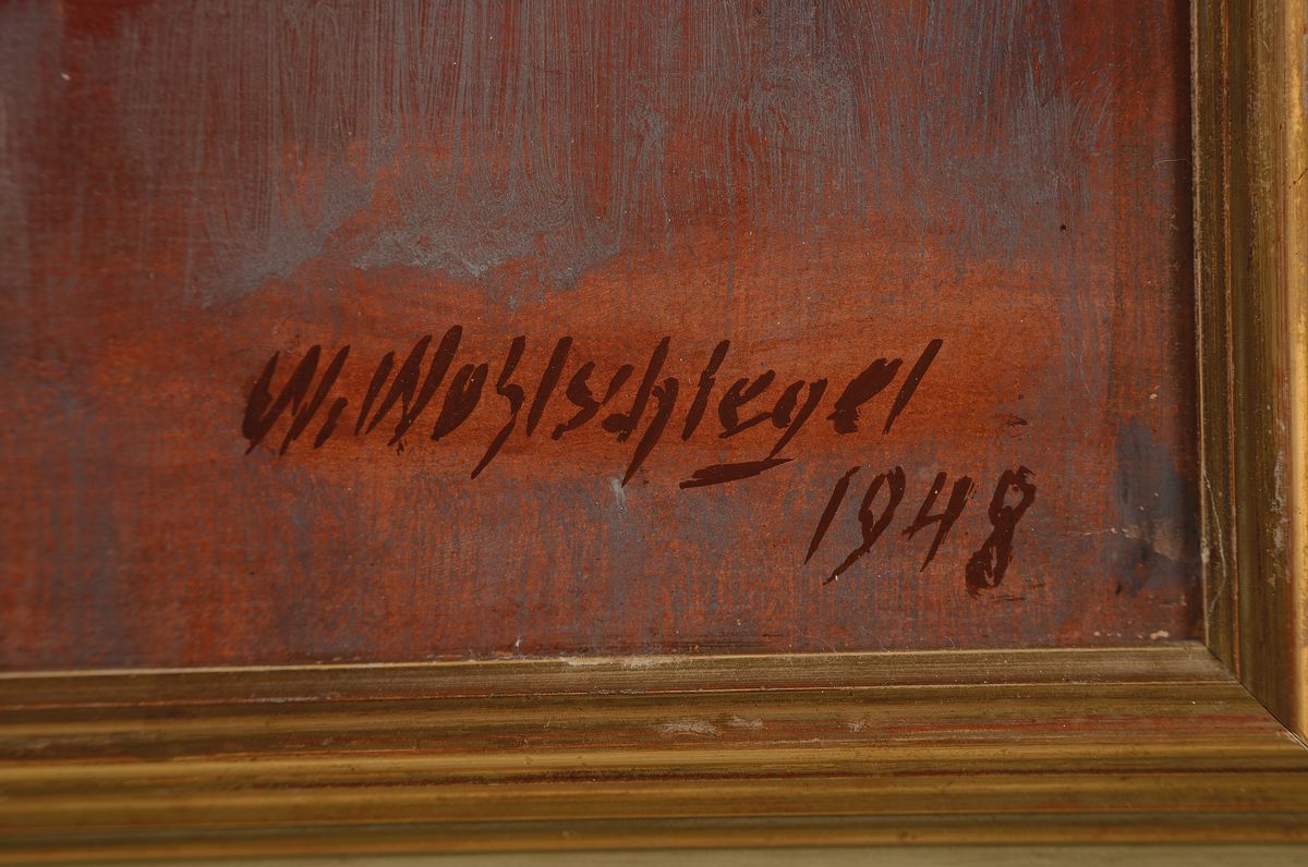 Detail a: Walter Wohlschlegel, 1907 Lörrach - 1999 Freiburg, Studium in Karlsruhe, Meisterschüler von Albert Hauseisen, hier: Blumenstillleben von 1948, ...