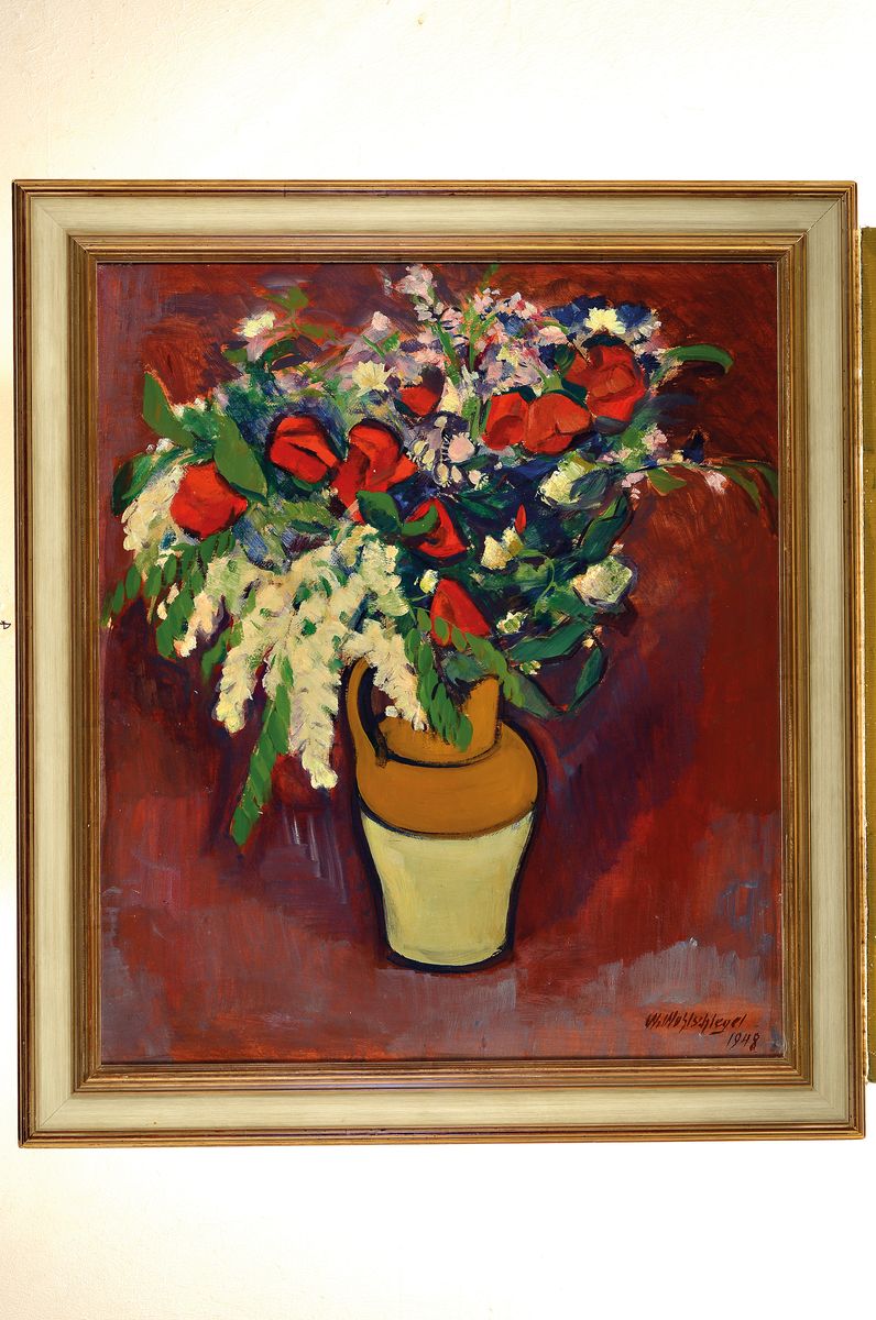 Detail k: Walter Wohlschlegel, 1907 Lörrach - 1999 Freiburg, Studium in Karlsruhe, Meisterschüler von Albert Hauseisen, hier: Blumenstillleben von 1948, ...
