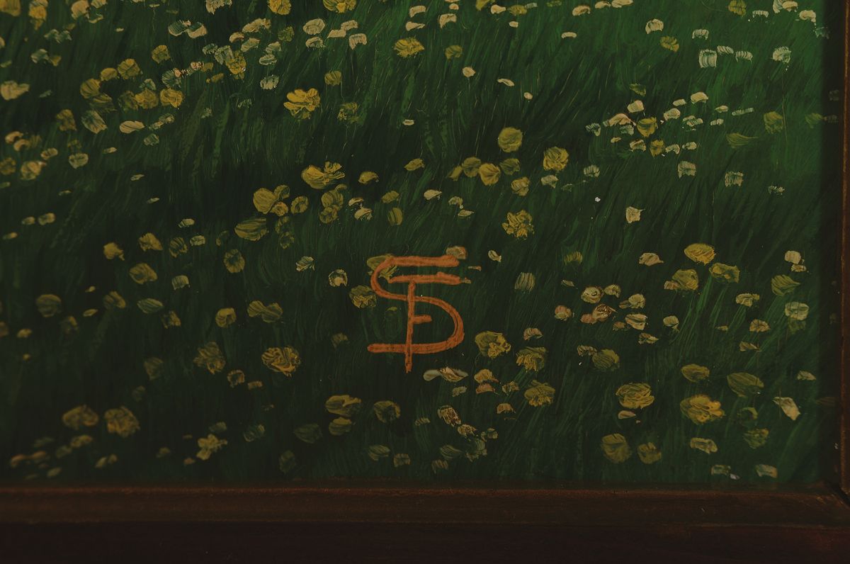 Detail a: Monogrammist TS, süddeutsch Maler, erste Hälfte 20. Jh., Postkutsche in allgäuer Landschaft, Öl/Karton, ca. 68 x 102 cm