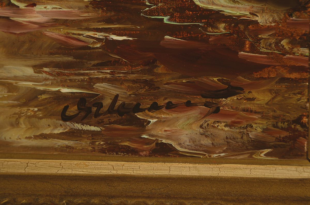 Detail a: Gerhard Dickmeis, 1918 Heinsberg - 1978 Jülich, Amsterdamer Gracht, Öl/Lwd, signiert, ca. 70 x 80 cm, Rahmen