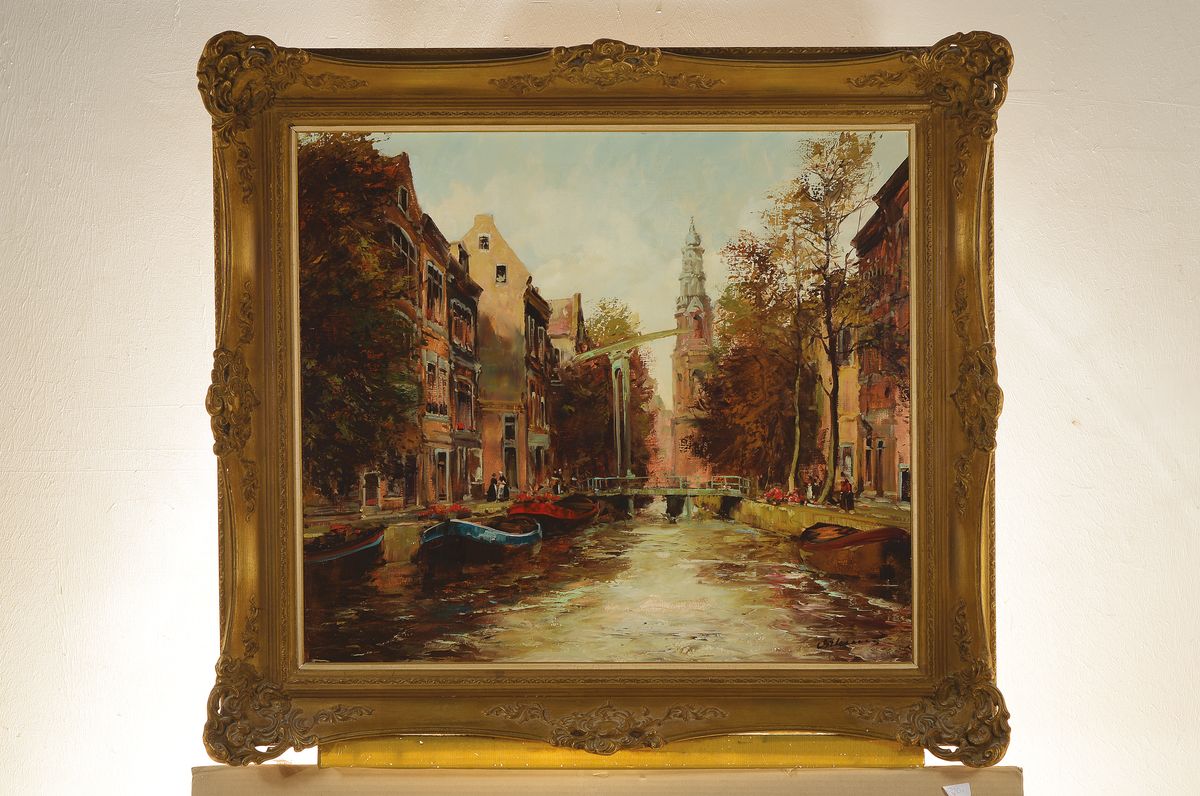 Detail k: Gerhard Dickmeis, 1918 Heinsberg - 1978 Jülich, Amsterdamer Gracht, Öl/Lwd, signiert, ca. 70 x 80 cm, Rahmen